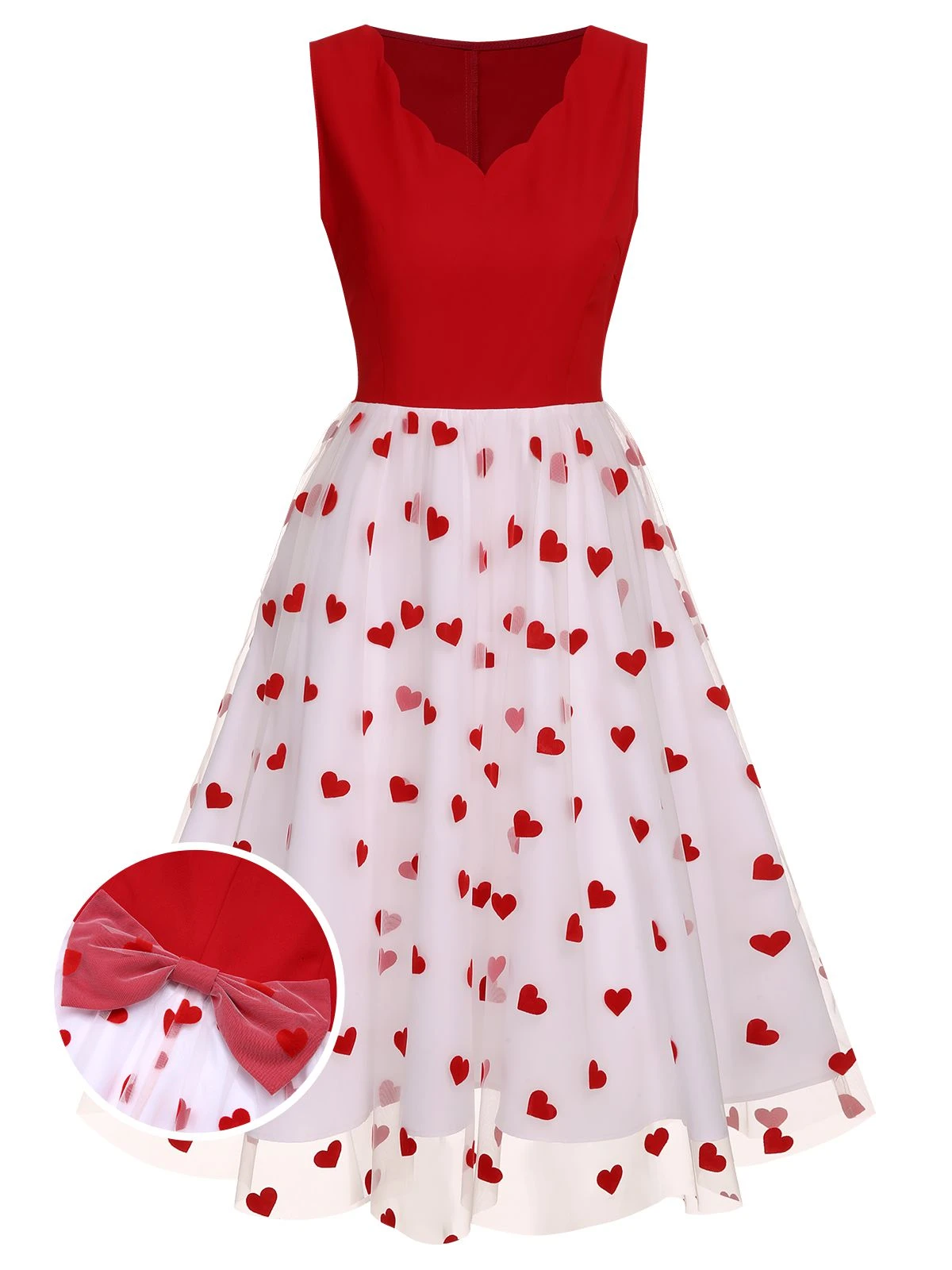 Red 1950s Heart Bow Sleeveless Dress 1 Red 1950s Heart Bow Sleeveless Dress