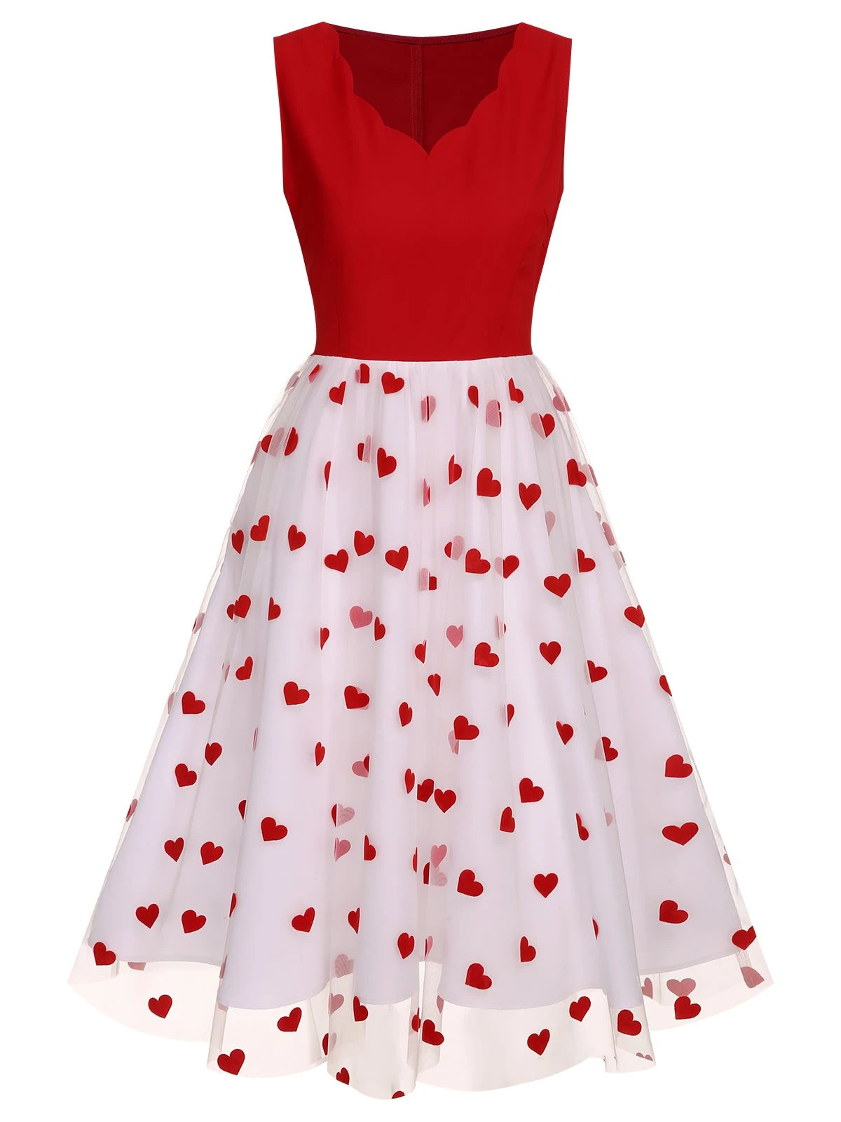 Red 1950s Heart Bow Sleeveless Dress 2 Red 1950s Heart Bow Sleeveless Dress - Image 2