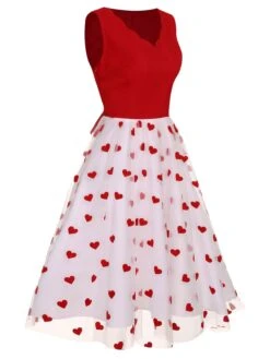 Red 1950s Heart Bow Sleeveless Dress 9 Red 1950s Heart Bow Sleeveless Dress -Candi Clothing Shop SCHL003661 2