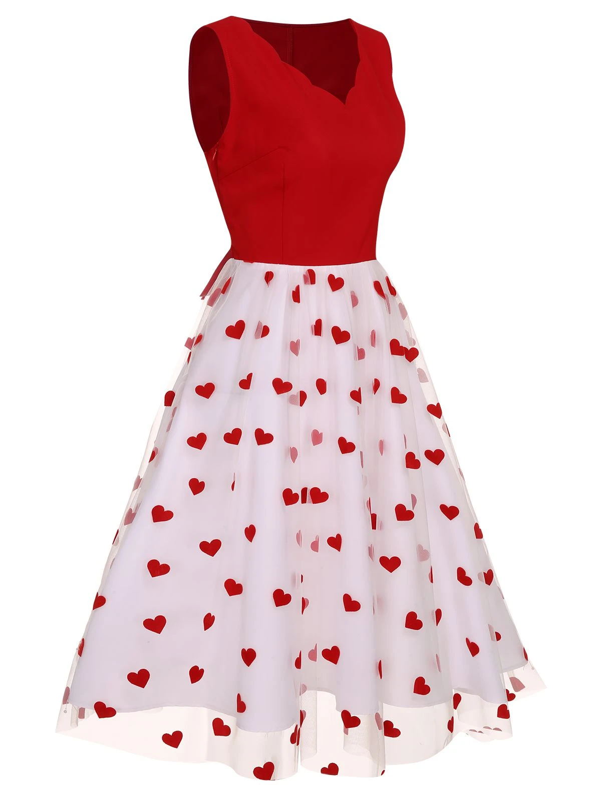 Red 1950s Heart Bow Sleeveless Dress 3 Red 1950s Heart Bow Sleeveless Dress - Image 3