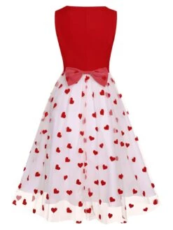 Red 1950s Heart Bow Sleeveless Dress 10 Red 1950s Heart Bow Sleeveless Dress -Candi Clothing Shop SCHL003661 3
