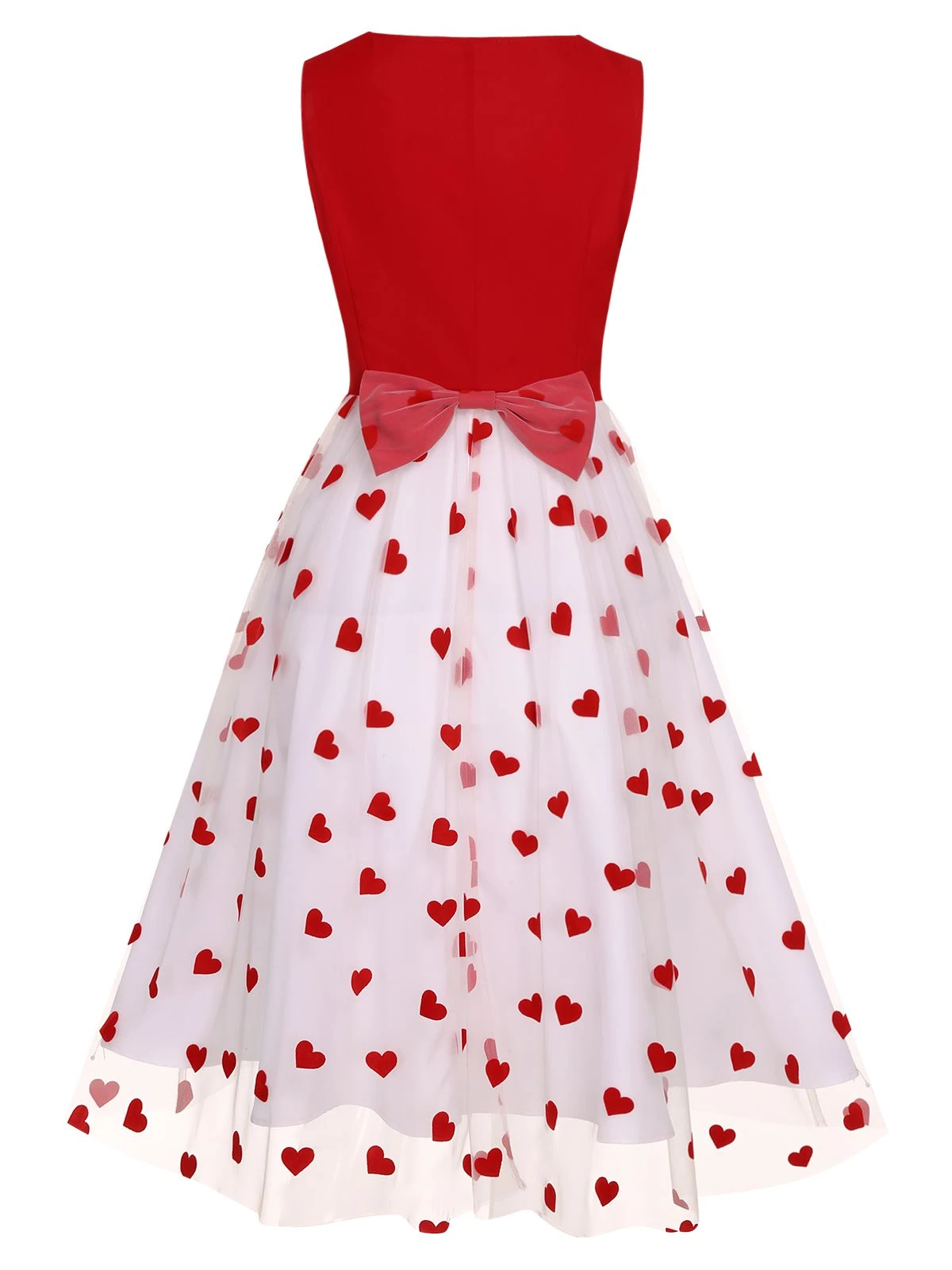 Red 1950s Heart Bow Sleeveless Dress 4 Red 1950s Heart Bow Sleeveless Dress - Image 4