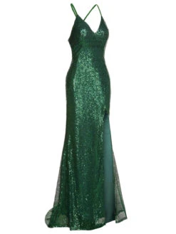 1920s V-Neck Side Slit Sequined Sling Dress -Candi Clothing Shop SCHL003674 2