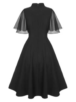 Black 1950s V-Neck Pearl Buttons Dress -Candi Clothing Shop SCHL003690 3