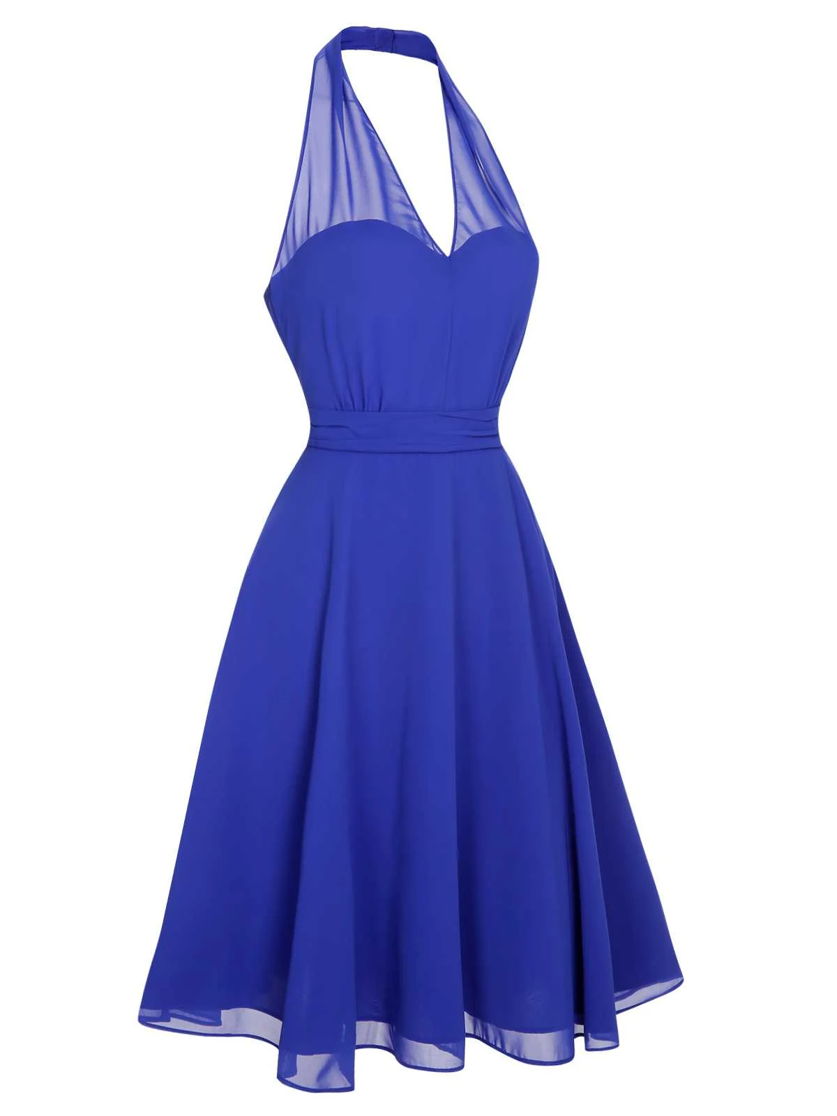 Blue 1950s Solid Chiffon Halter Dress 3 Blue 1950s Solid Chiffon Halter Dress - Image 3