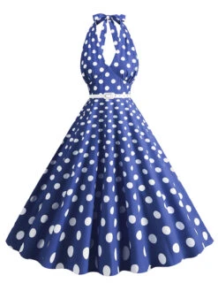 1950s Halter Polka Dot Print Swing Dress 22 1950s Halter Polka Dot Print Swing Dress -Candi Clothing Shop SCHL003697 BL 1