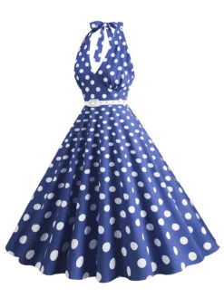 1950s Halter Polka Dot Print Swing Dress 23 1950s Halter Polka Dot Print Swing Dress -Candi Clothing Shop SCHL003697 BL 2