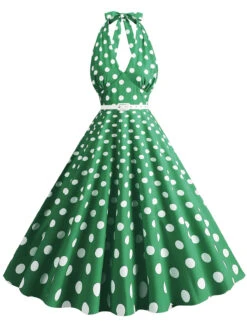 1950s Halter Polka Dot Print Swing Dress 25 1950s Halter Polka Dot Print Swing Dress -Candi Clothing Shop SCHL003697 G 1