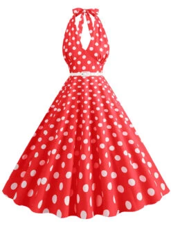 1950s Halter Polka Dot Print Swing Dress 32 1950s Halter Polka Dot Print Swing Dress -Candi Clothing Shop SCHL003697 R 1