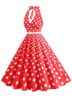 1950s Halter Polka Dot Print Swing Dress 33 1950s Halter Polka Dot Print Swing Dress -Candi Clothing Shop SCHL003697 R 2