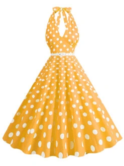 1950s Halter Polka Dot Print Swing Dress 35 1950s Halter Polka Dot Print Swing Dress -Candi Clothing Shop SCHL003697 Y 1