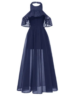1940s Solid Lace Cold-Shoulder Long Dress 9 1940s Solid Lace Cold-Shoulder Long Dress -Candi Clothing Shop SCHL003709 BL 1