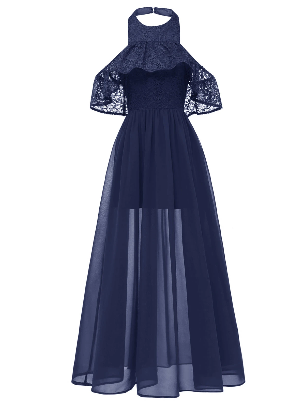 1940s Solid Lace Cold-Shoulder Long Dress 4 1940s Solid Lace Cold-Shoulder Long Dress - Image 4