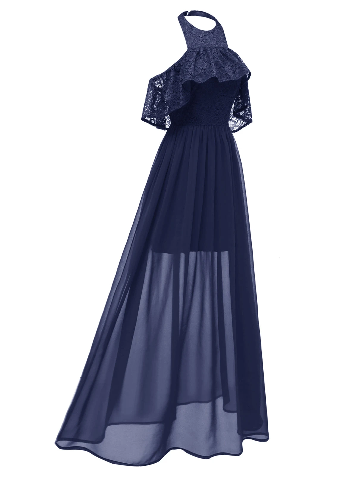 1940s Solid Lace Cold-Shoulder Long Dress 5 1940s Solid Lace Cold-Shoulder Long Dress - Image 5