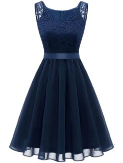 1940s Solid Lace Chiffon Patchwork Dress 16 1940s Solid Lace Chiffon Patchwork Dress -Candi Clothing Shop SCHL003710 DBL 1