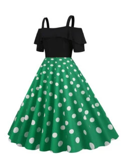 1950s Black Patchwork Polka Dot Strap Dress 17 1950s Black Patchwork Polka Dot Strap Dress -Candi Clothing Shop SCHL003734 G 2