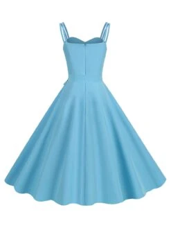 1950s Spaghetti Strap Bow Decor Solid Dress -Candi Clothing Shop SCHL003738 BL 3 compressed