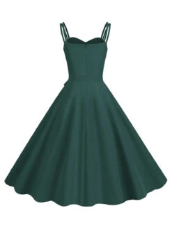 1950s Spaghetti Strap Bow Decor Solid Dress -Candi Clothing Shop SCHL003738 G 3 compressed
