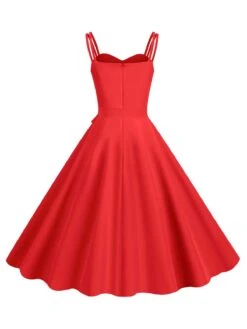 1950s Spaghetti Strap Bow Decor Solid Dress -Candi Clothing Shop SCHL003738 R 3 compressed
