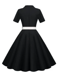 1950s Solid Contrast Lapel Belt Dress 14 1950s Solid Contrast Lapel Belt Dress -Candi Clothing Shop SCHL003739 B 3