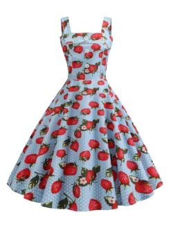 1950s Strap Strawberry Polka Dots Sleeveless Dress -Candi Clothing Shop SCHL003740 SB 1 compressed