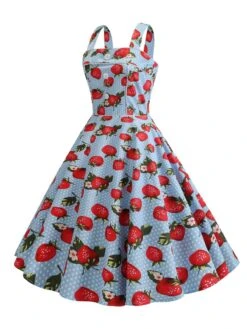 1950s Strap Strawberry Polka Dots Sleeveless Dress -Candi Clothing Shop SCHL003740 SB 3 compressed
