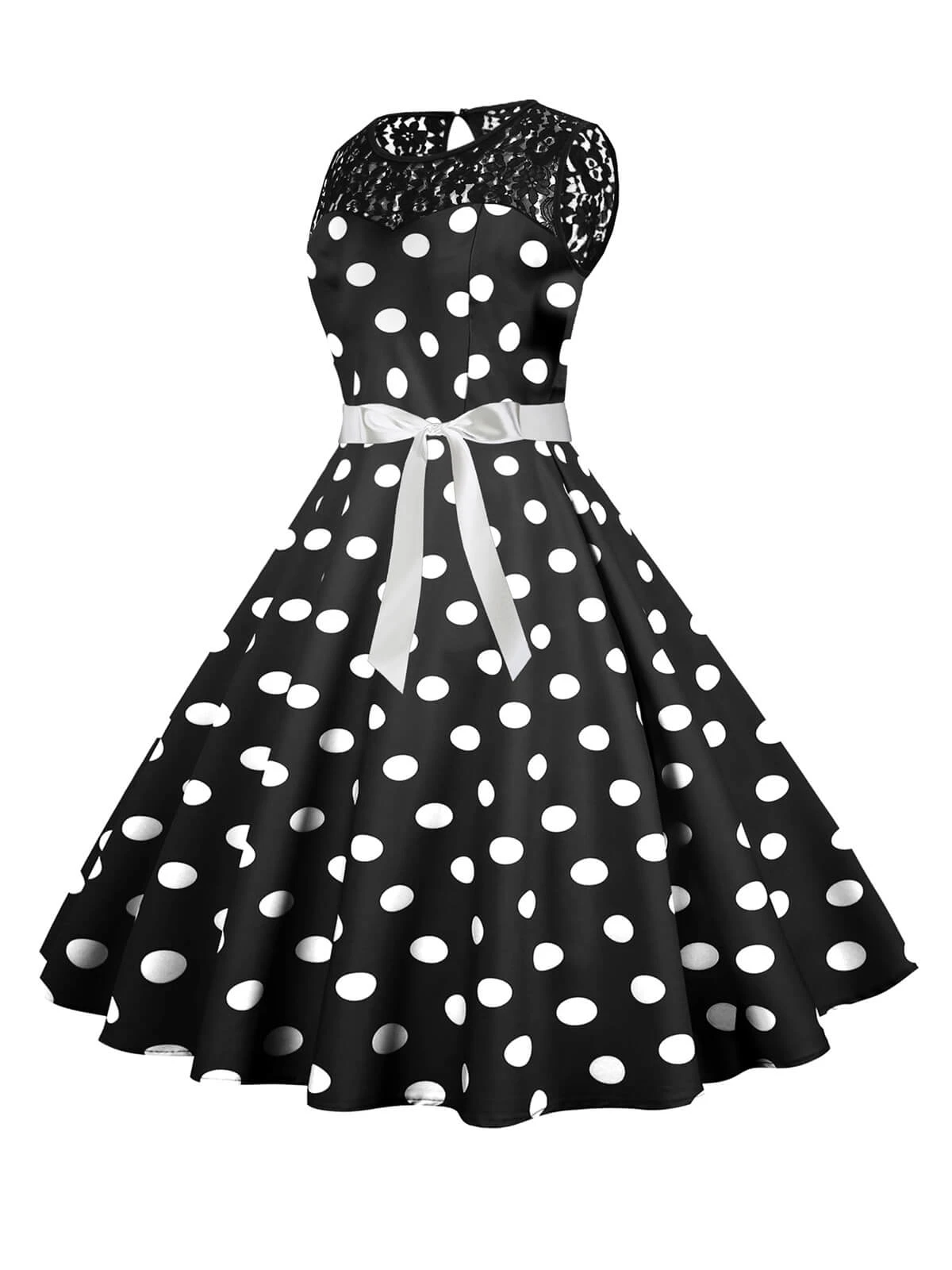1950s Polka Dot Lace Patchwork Dress 2 1950s Polka Dot Lace Patchwork Dress - Image 2