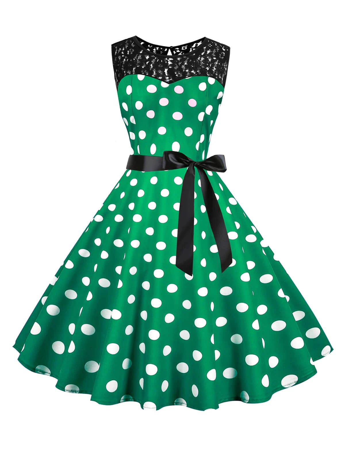 1950s Polka Dot Lace Patchwork Dress 4 1950s Polka Dot Lace Patchwork Dress - Image 4