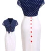 Blue & White 1960s Polka Dot Cap Sleeve Dress