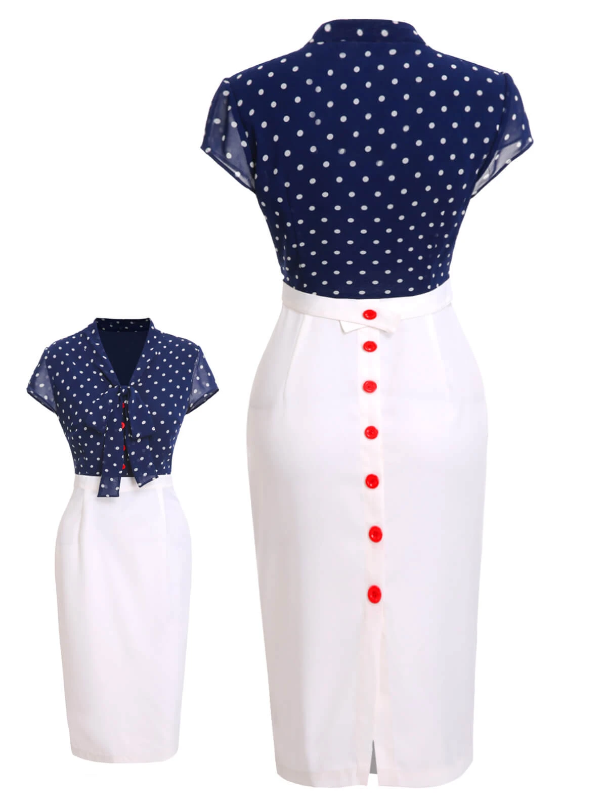 Blue & White 1960s Polka Dot Cap Sleeve Dress 1 Blue & White 1960s Polka Dot Cap Sleeve Dress