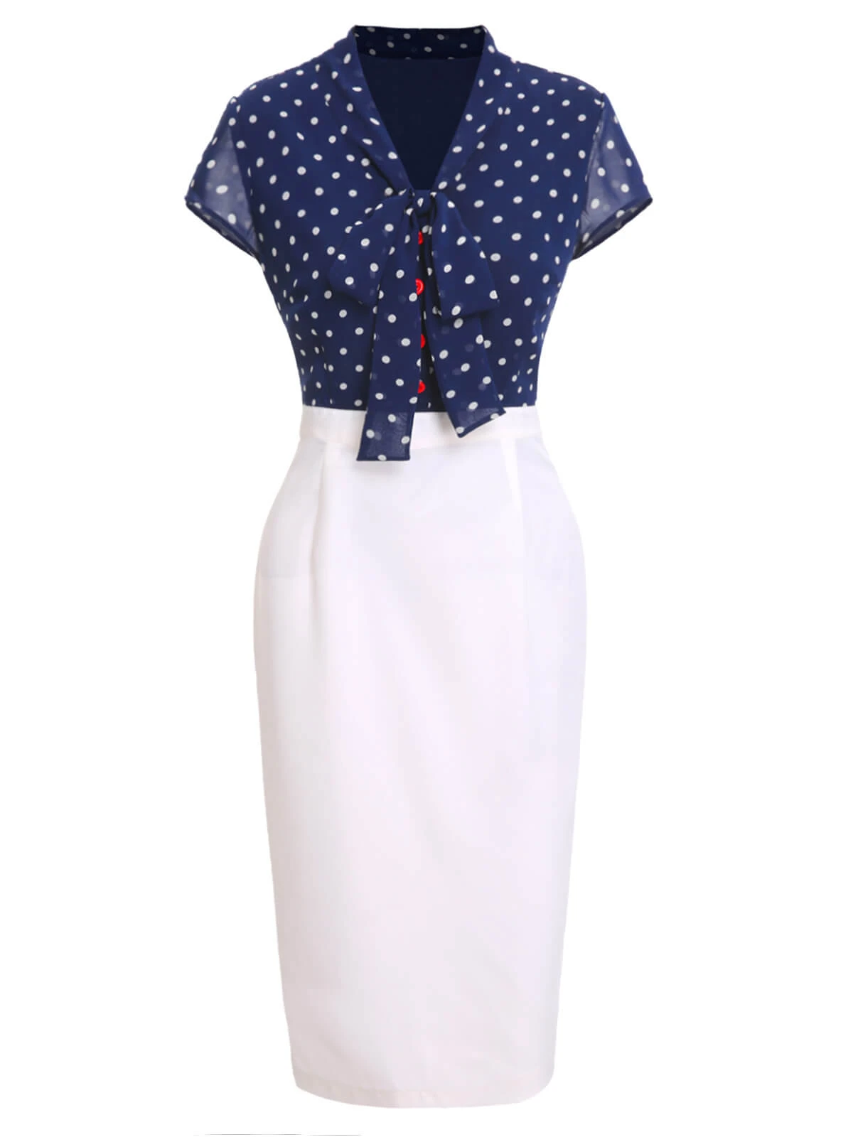Blue & White 1960s Polka Dot Cap Sleeve Dress 2 Blue & White 1960s Polka Dot Cap Sleeve Dress - Image 2