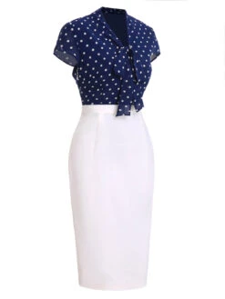 Blue & White 1960s Polka Dot Cap Sleeve Dress 9 Blue & White 1960s Polka Dot Cap Sleeve Dress -Candi Clothing Shop SCHL003759 2