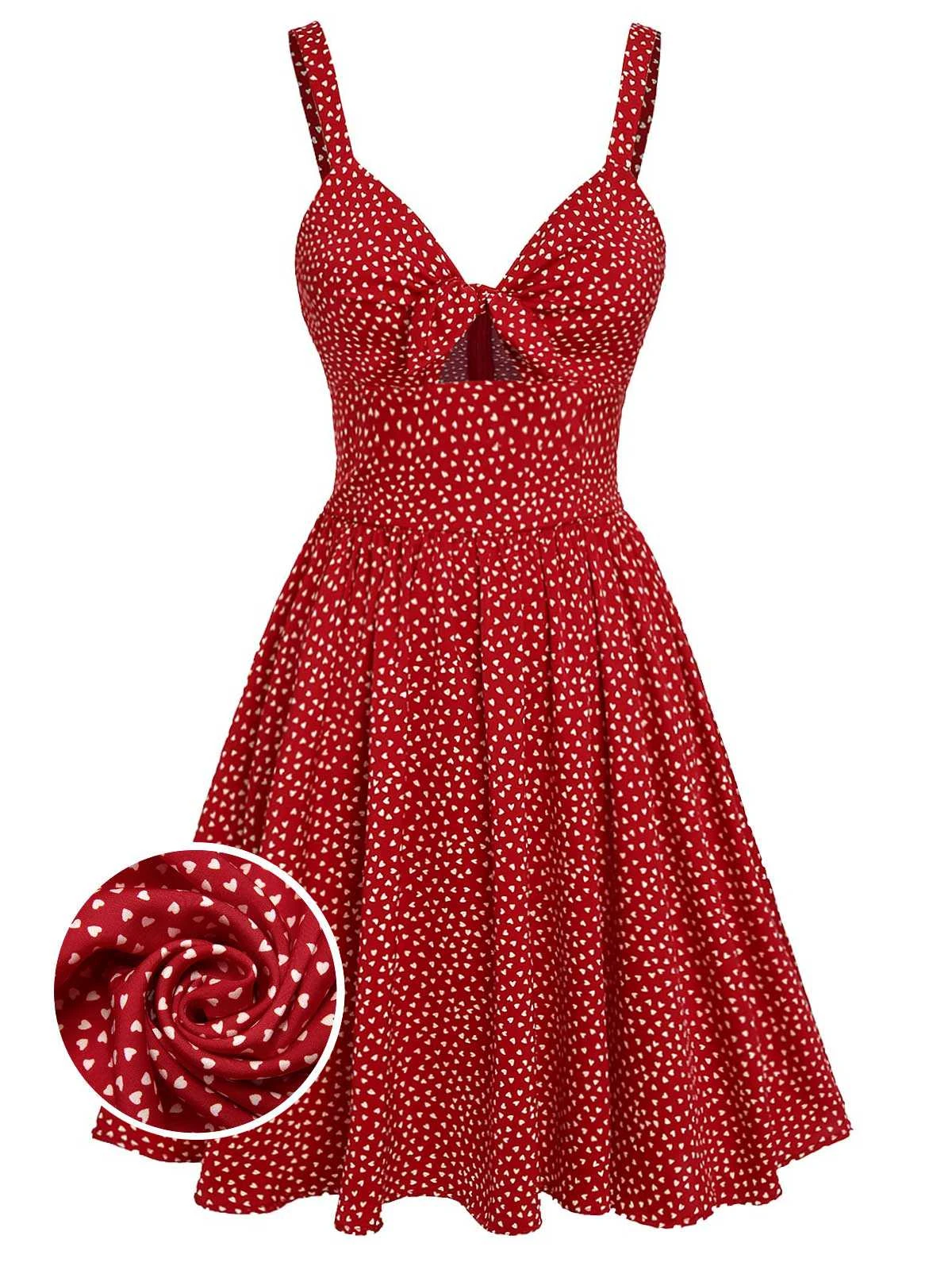 Red 1950s Spaghetti Strap Heart Print Dress 1 Red 1950s Spaghetti Strap Heart Print Dress