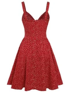 Red 1950s Spaghetti Strap Heart Print Dress 10 Red 1950s Spaghetti Strap Heart Print Dress -Candi Clothing Shop SCHL003762 3 compressed