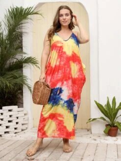 [Plus Size] 1960s Spaghetti Strap Floral Tulip Dress -Candi Clothing Shop SCHL003773 MC 1 3