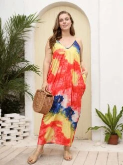 [Plus Size] 1960s Spaghetti Strap Floral Tulip Dress -Candi Clothing Shop SCHL003773 MC 1 4