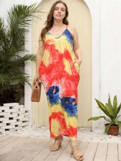 [Plus Size] 1960s Spaghetti Strap Floral Tulip Dress -Candi Clothing Shop SCHL003773 MC 1 5