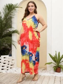 [Plus Size] 1960s Spaghetti Strap Floral Tulip Dress -Candi Clothing Shop SCHL003773 MC 1 7