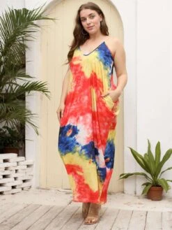 [Plus Size] 1960s Spaghetti Strap Floral Tulip Dress -Candi Clothing Shop SCHL003773 MC 1 8