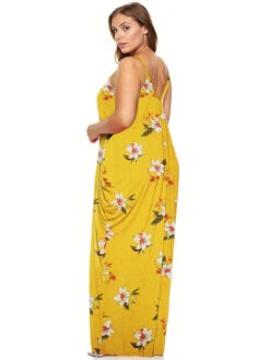 [Plus Size] 1960s Spaghetti Strap Floral Tulip Dress -Candi Clothing Shop SCHL003773 Y 1 1