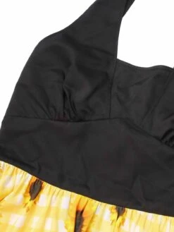 Yellow 1950s Sunflower Plaid Halter Dress -Candi Clothing Shop SCHL003786 4