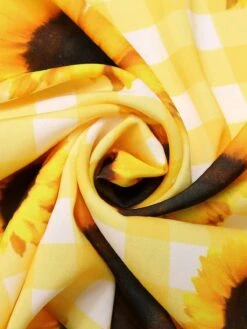 Yellow 1950s Sunflower Plaid Halter Dress -Candi Clothing Shop SCHL003786 6