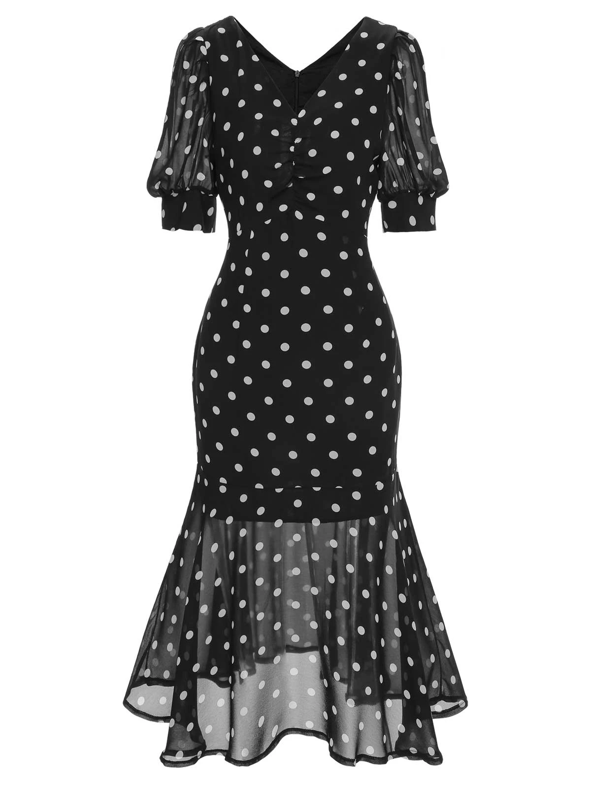 Black 1930s Polka Dot Mermaid Dress 1 Black 1930s Polka Dot Mermaid Dress