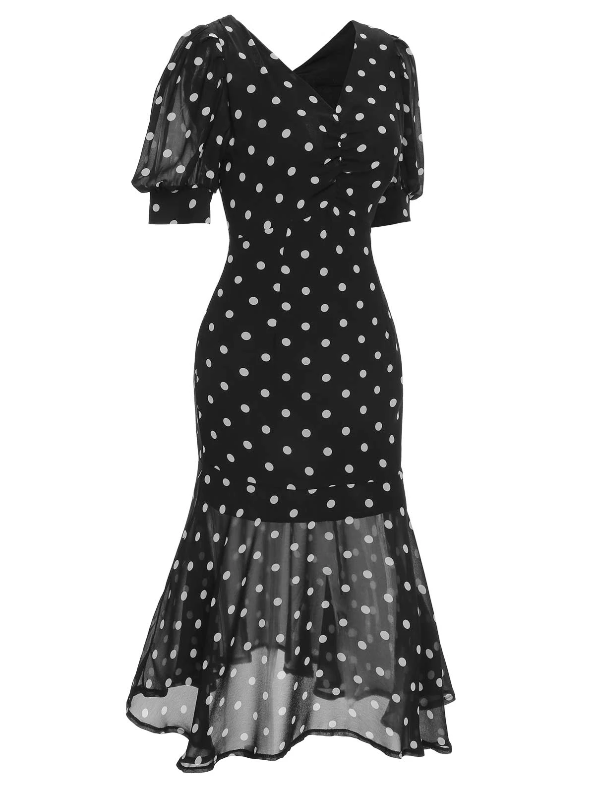 Black 1930s Polka Dot Mermaid Dress 2 Black 1930s Polka Dot Mermaid Dress - Image 2