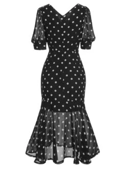 Black 1930s Polka Dot Mermaid Dress 6 Black 1930s Polka Dot Mermaid Dress -Candi Clothing Shop SCHL003798 B 1 3
