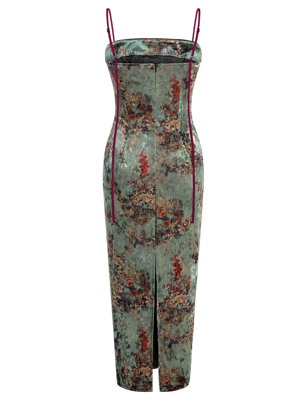 Green 1960s Floral Velvet Spaghetti Strap Dress 4 Green 1960s Floral Velvet Spaghetti Strap Dress - Image 4