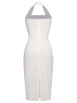 White 1960s Halter Rose Wrap Dress -Candi Clothing Shop SCHL003848 W 01 4