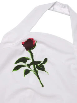 White 1960s Halter Rose Wrap Dress -Candi Clothing Shop SCHL003848 W 01 5