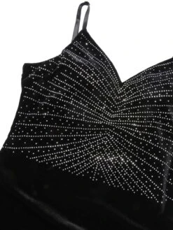 Black 1960s Spaghetti Strap Velvet Beading Dress 11 Black 1960s Spaghetti Strap Velvet Beading Dress -Candi Clothing Shop SCHL003850 B 01 5 compressed