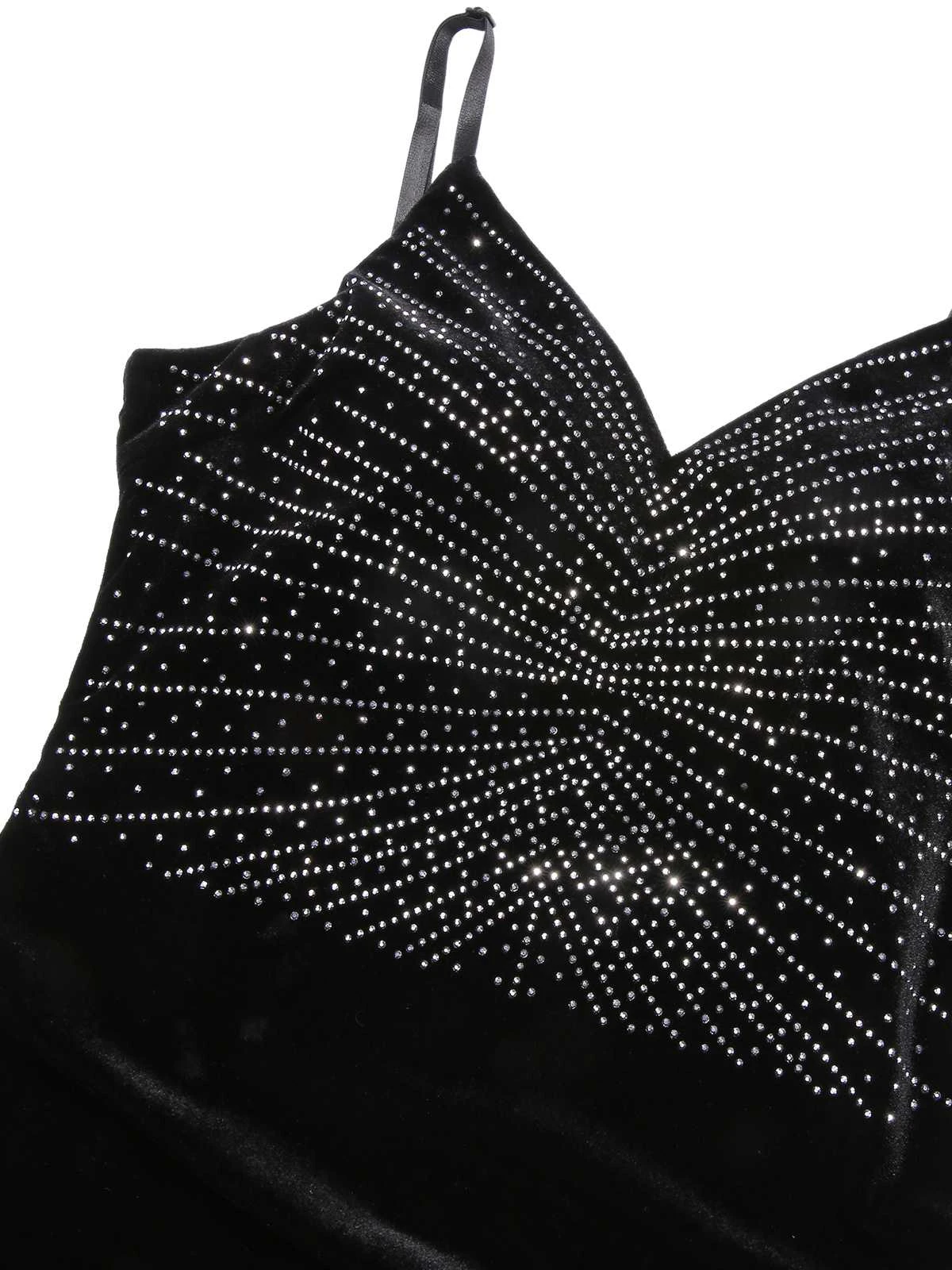 Black 1960s Spaghetti Strap Velvet Beading Dress 5 Black 1960s Spaghetti Strap Velvet Beading Dress - Image 5